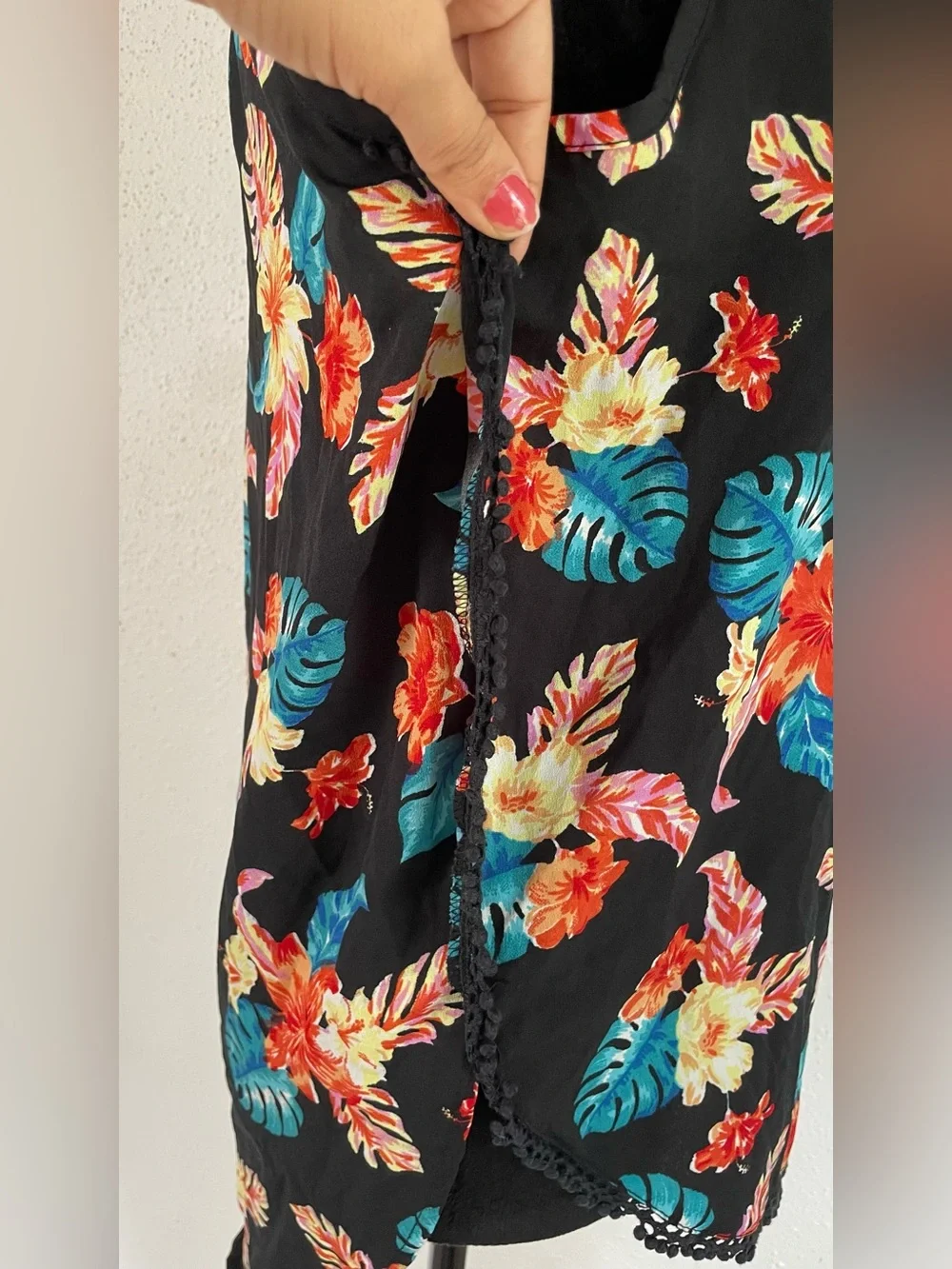 Black Tropical Blouse Mileage M Summer Fresh Sexy Floral Woman